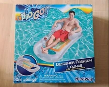H2OGo Bestway Inflatable Designer Pool Lounger Back & Arm Rests Cup Holder 63x33