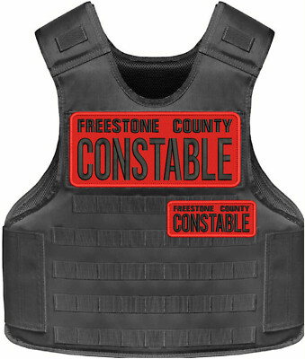 Freestone County Constable EMB Patch 10x4 & 5x2 Velcr@ On Back Black On Red