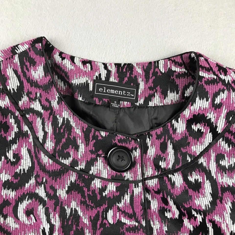 Elementz Jacket Womens Small Black Purple Floral Lined Button Up Blazer - Image 3 of 4