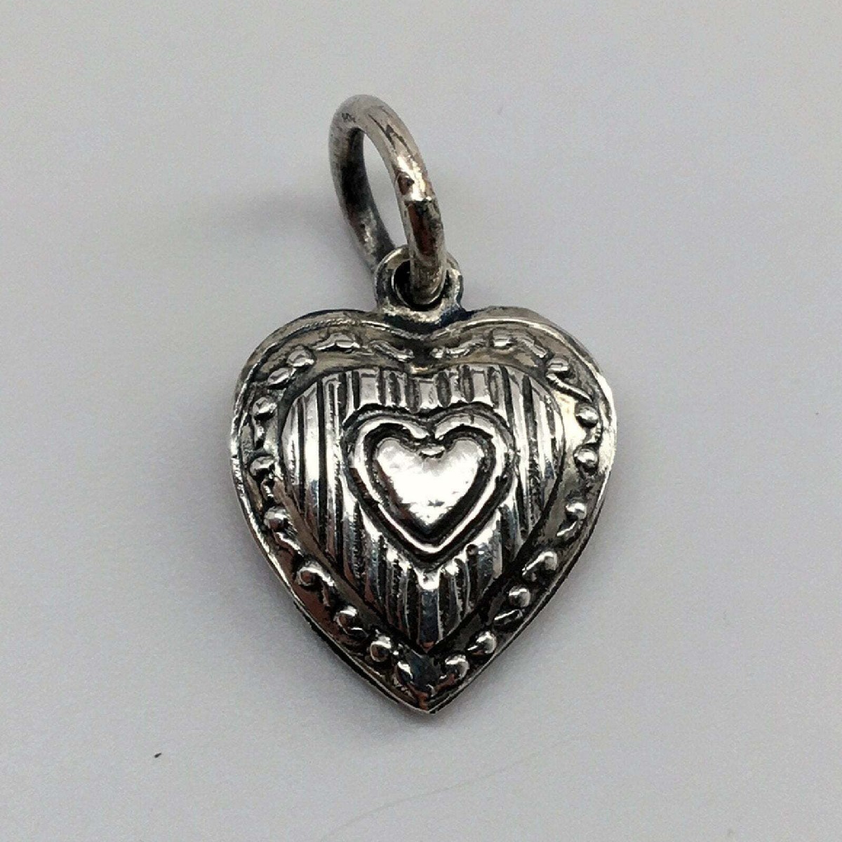Sterling Silver HEART IN HEART Charm for Bracelet SMALL HEART Pendant PUFFY  New