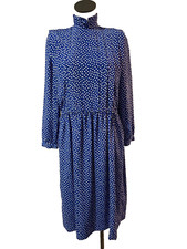 Talbots Women’s Vintage Stand Collar Polka Dot Midi Dress size 8 Pleated Modest
