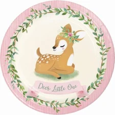 Pink Deer Paper Plates Girls Birthday Party 1st Birthday Baby Shower 23cm Plates