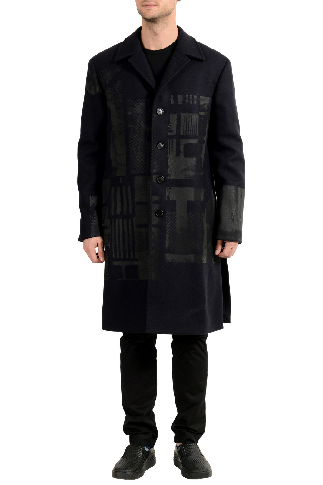 Мужское темно-синее шерстяное пальто на пуговицах Versace US M IT 48 203890₽