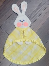 Vintage Fisher Price Bunny Security Blanket Lovey Yellow Plaid Pastel 1979 Rare