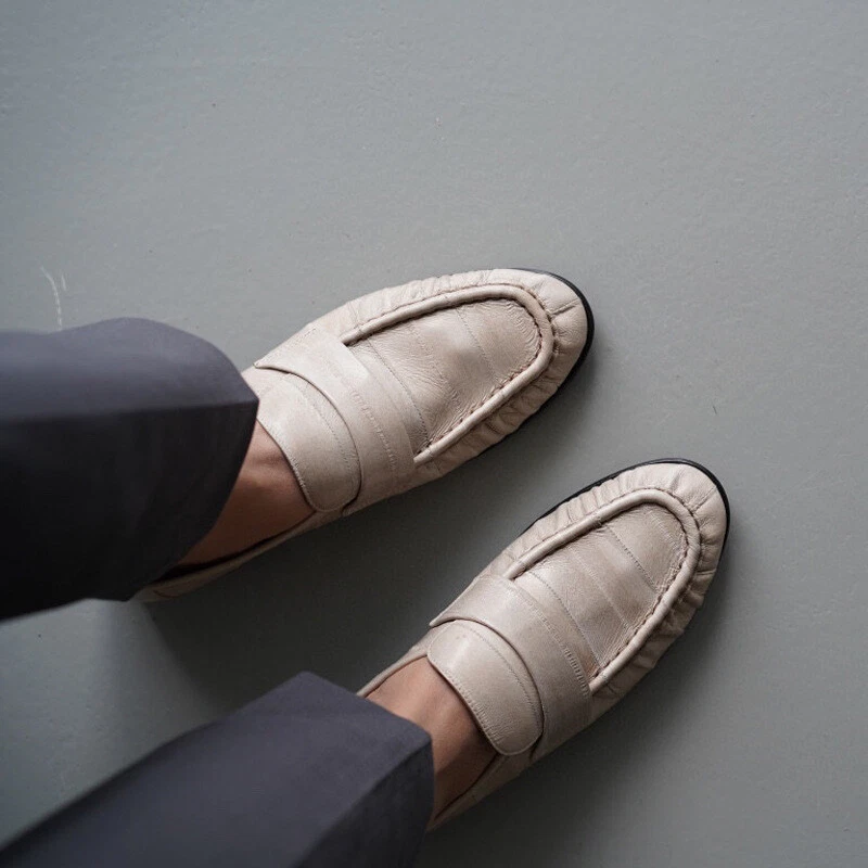 Mujeres THE ROW Nuevo Retro Plisado Informal Tacones Planos Poco Profundos Mocasines Individuales Zapatos Foto 3 de 4