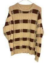 Grandpa Sweater Brown  Cream Men's Medium Abstract Geometric Acrylic Jumper