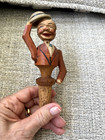 ANTIQUE ANRI HAND CARVED WOODEN BOTTLE STOPPER-MAN TIPPING HAT — photo 1