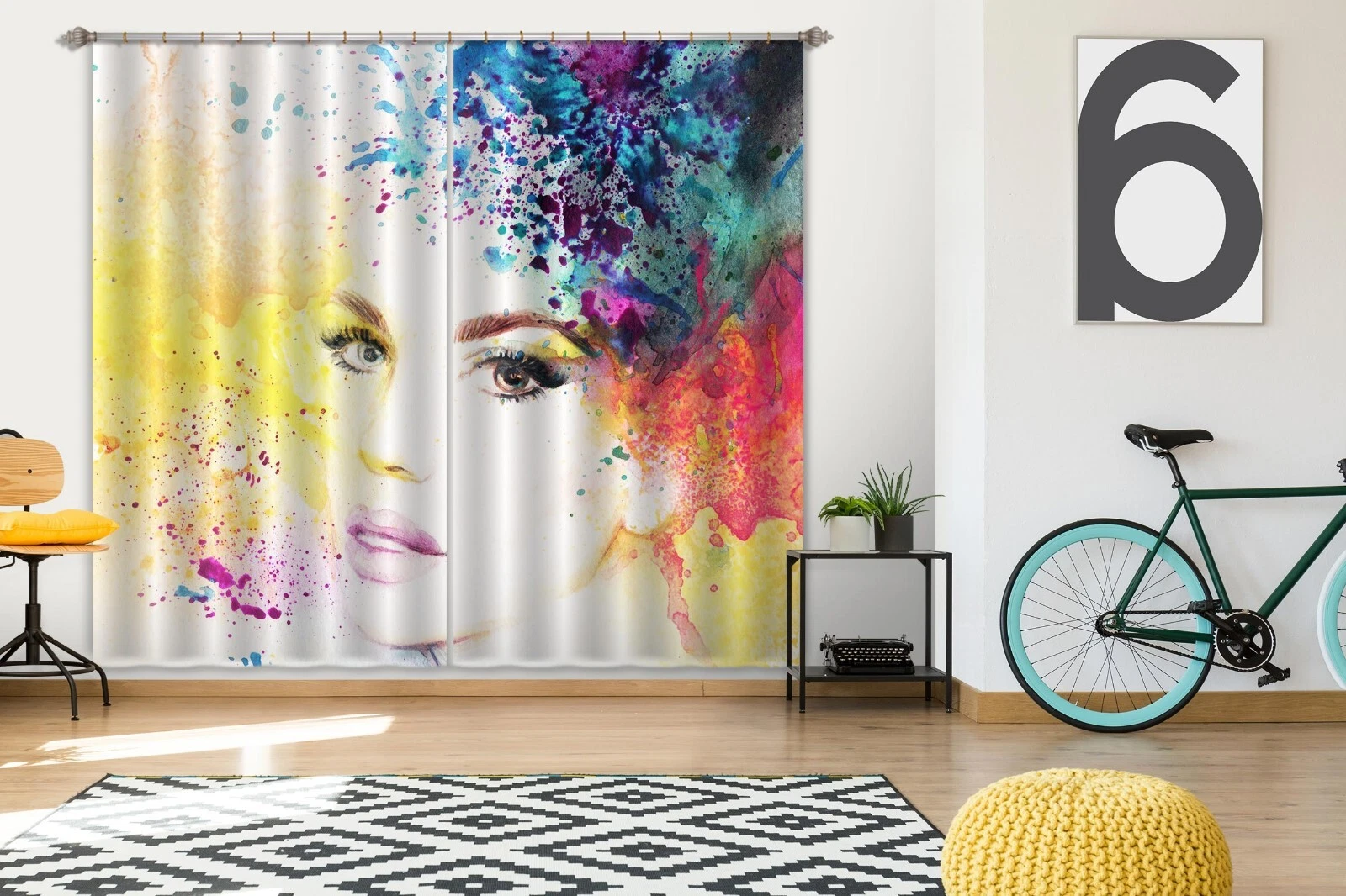 3D Watercolor Girl ZHUB034 Photo Curtain Window Blockout Fabric Amy 2023