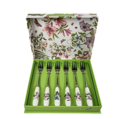 Portmeirion Botanic Garden 6 Pastry Tea Party Forks Porcelain Handles