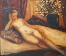 MAURICE FLAMENT (1884-1968), Oil on Board, Woman at Rest & Flowers, Signed
