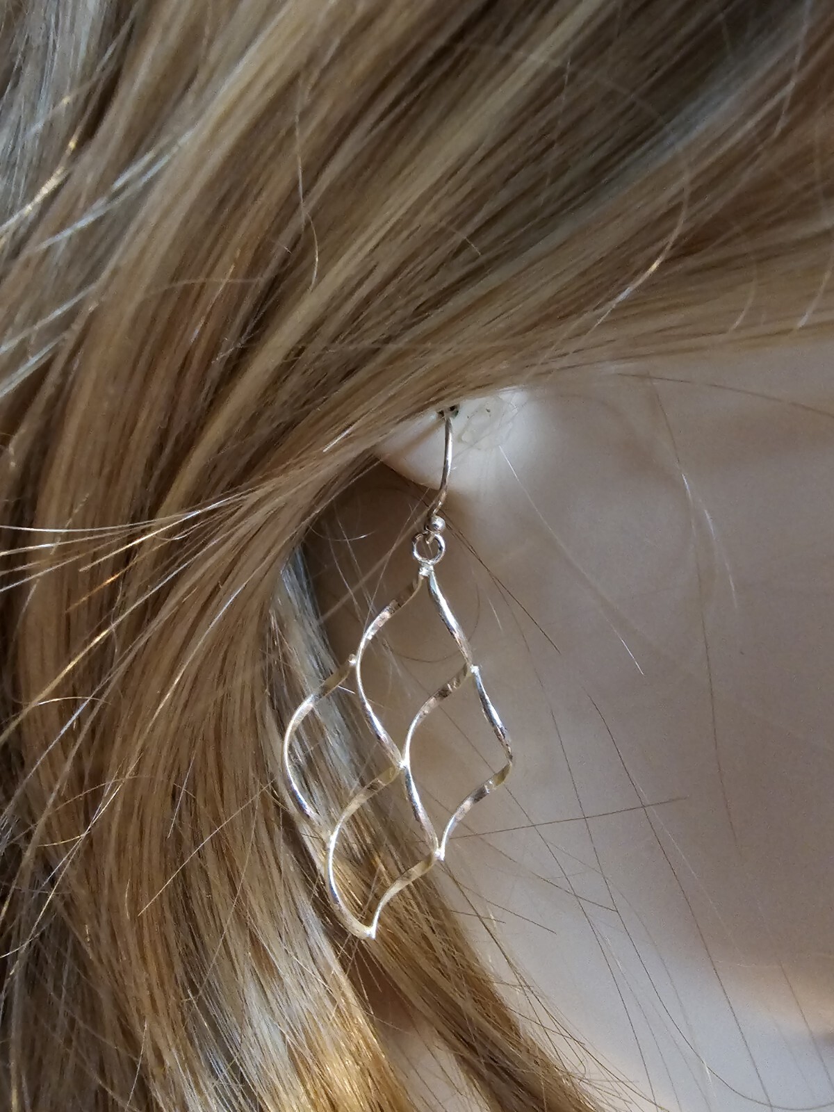 Silver Diamond Shape Openwork Dangle Earrings E 2 - image 3