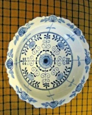 BLUE AND WHITE BOWL ON PEDESTAL-  6" - ANDREA BY SADEK-VINTAGE