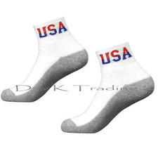 4 24 Pair Power Club Men Ankle Cut Socks USA Logo White/Gray Lot Size 9-11 10-13