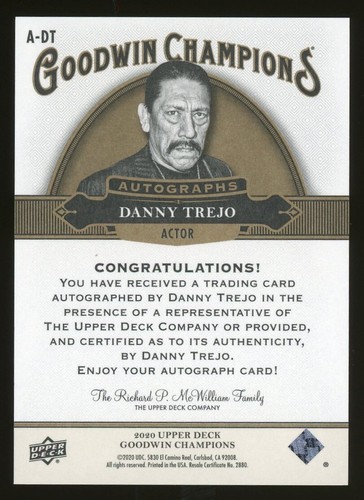 2020 Upper Deck Goodwin Champions Danny Trejo Autograph Auto A-DT - Picture 2 of 2