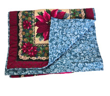 Poinsettia Christmas Reversible Table Runner 16x52 Quilted Preprinted Pattern