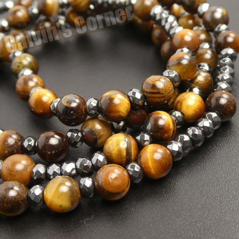 Collar Rosario Hematita Negra Ojo de Tigre Cruz de Cristo Católica Hombres Mujeres Regalo Foto 4 de 4