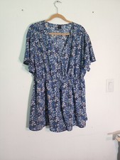 Emery Rose Dress Shorts 2XL Flower Print Short Sleeve Elastic Waist V Neck