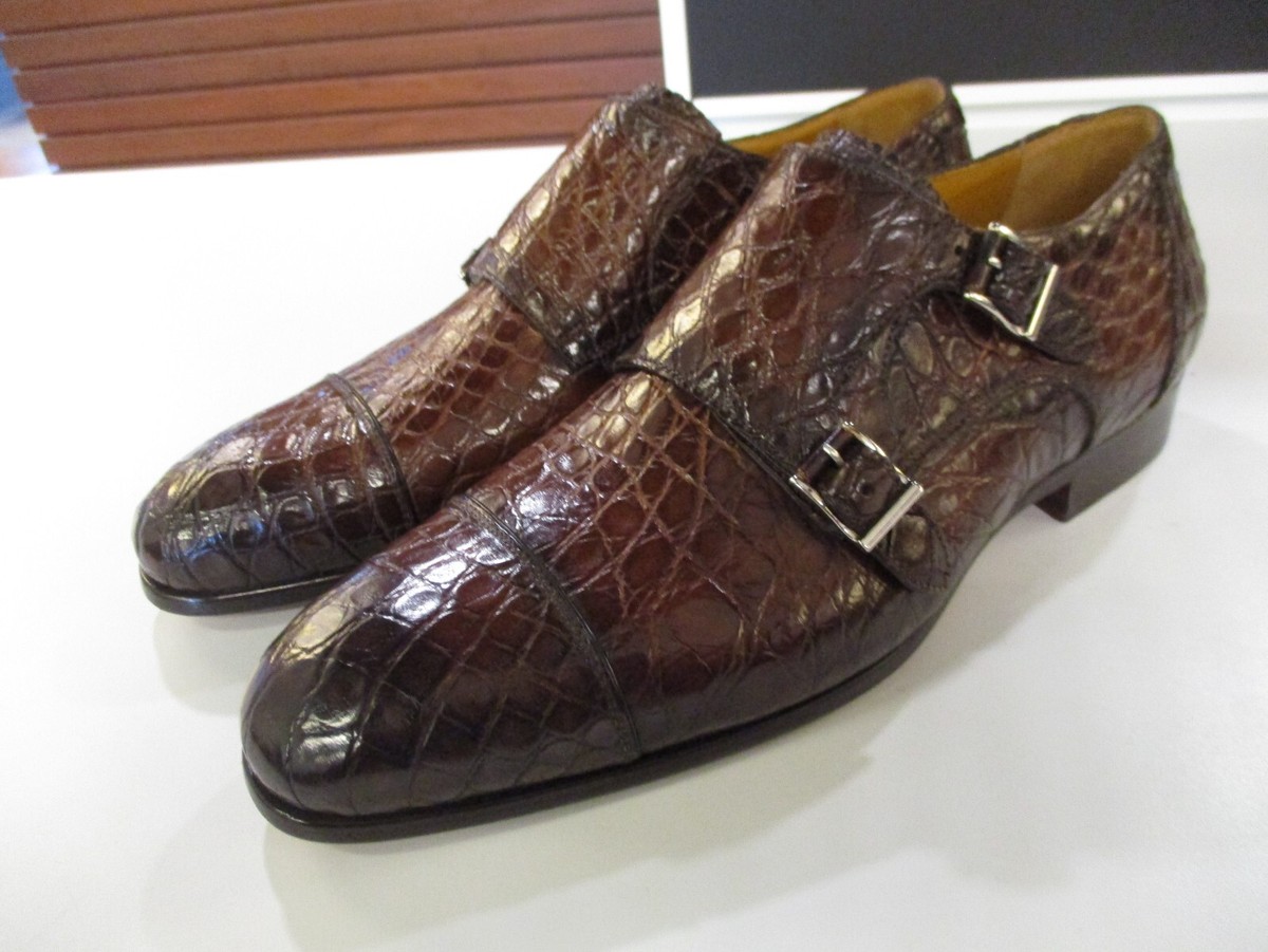 Magnanni Venturo Mid Brown Crocodile Cap Toe Double Monk Strap
