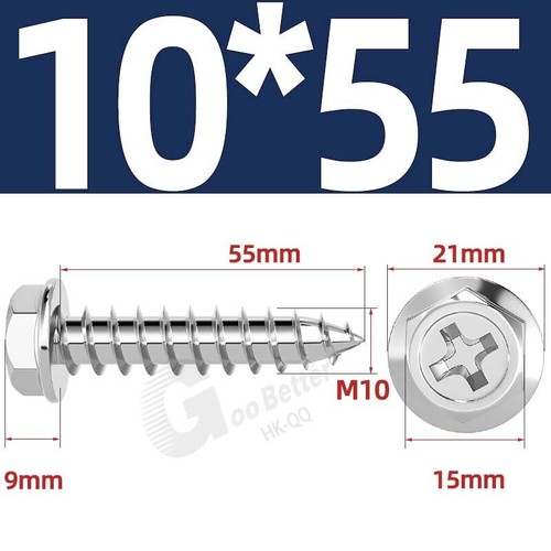 Flanged Self Tapping Screws Stainless Steel Hexagon Hex Head Tappers M3 M4 - M10 - Picture 84 of 89