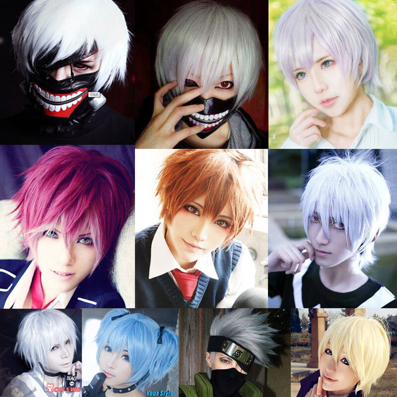 Unisex Anime Wig Black Grey Short Full Hair Wigs Cosplay Party Heat  Resistant US