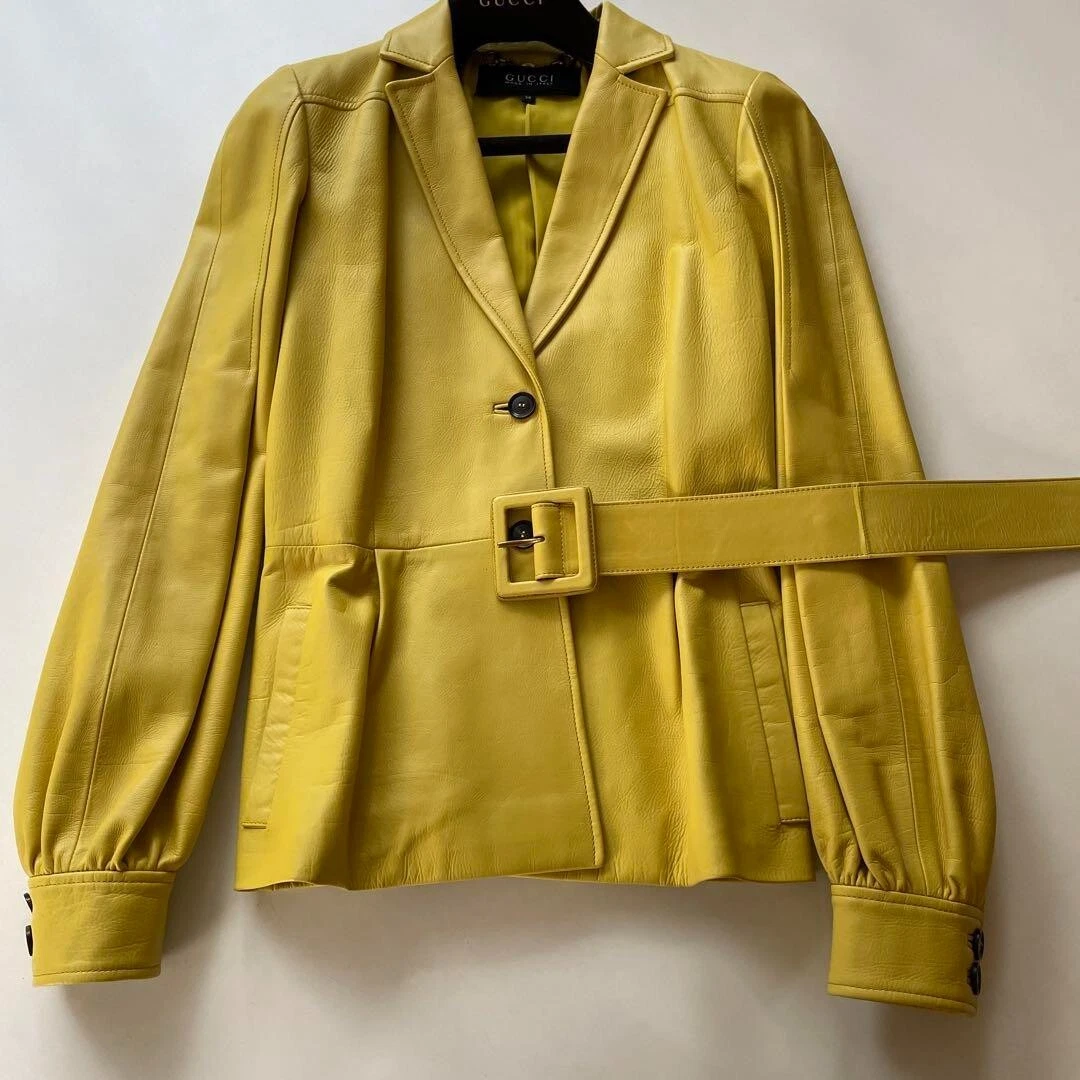 Veste ceinturée en cuir de vache GUCCI taille 38 jaune femme