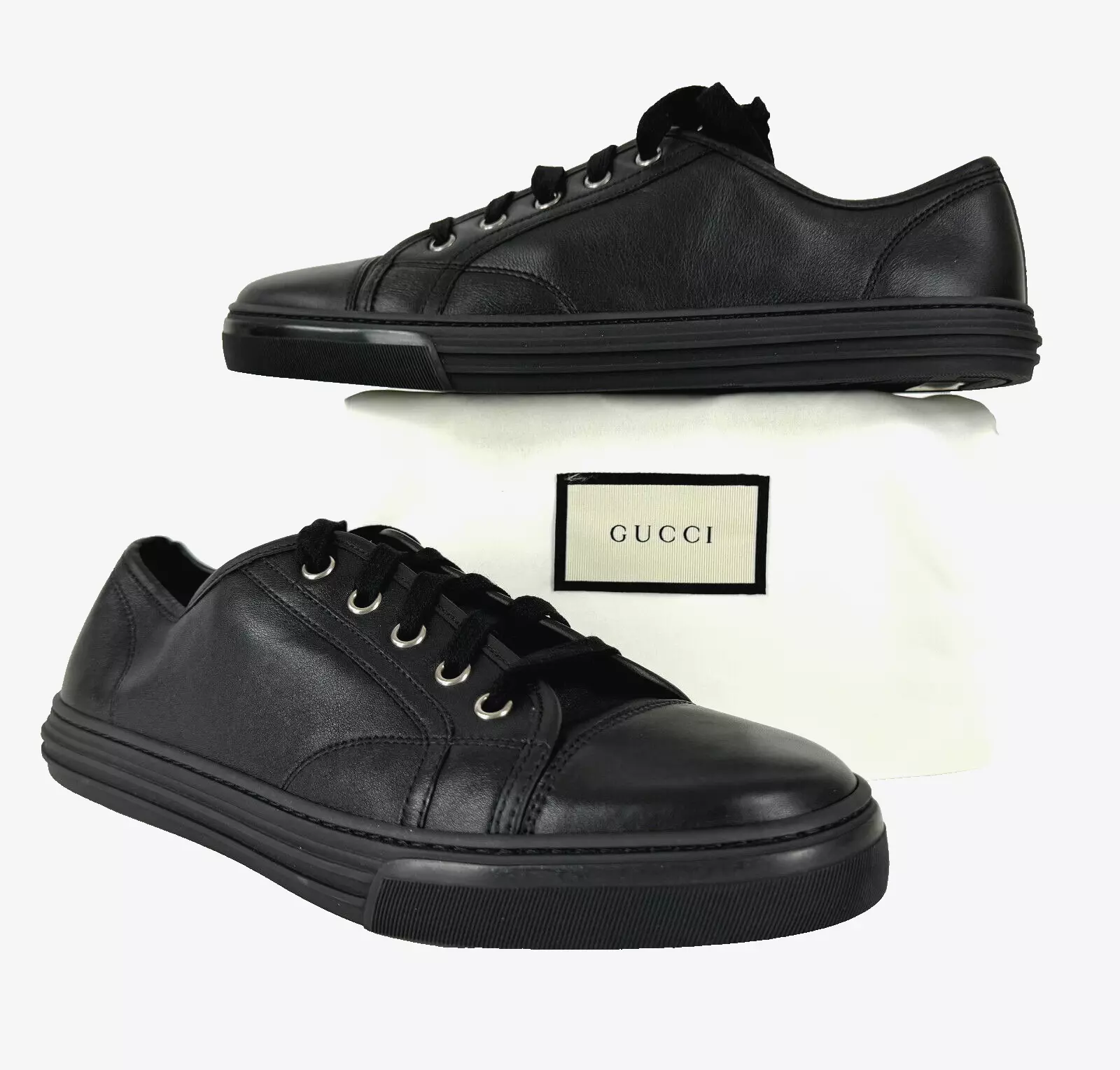Baskets basses Gucci neuves authentiques femmes 9,5 US 39,5 EU cuir nappa noir chaussures