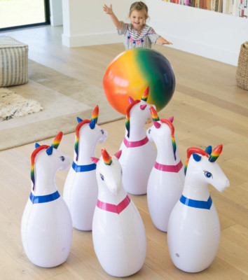 HearthSong Giant Inflatable Unicorn Bowling Set for Kids