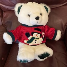 CHRISTMAS KMart 1999 TEDDY BEAR Boy 18" White bear Red Shirt Snowman Candy Cane