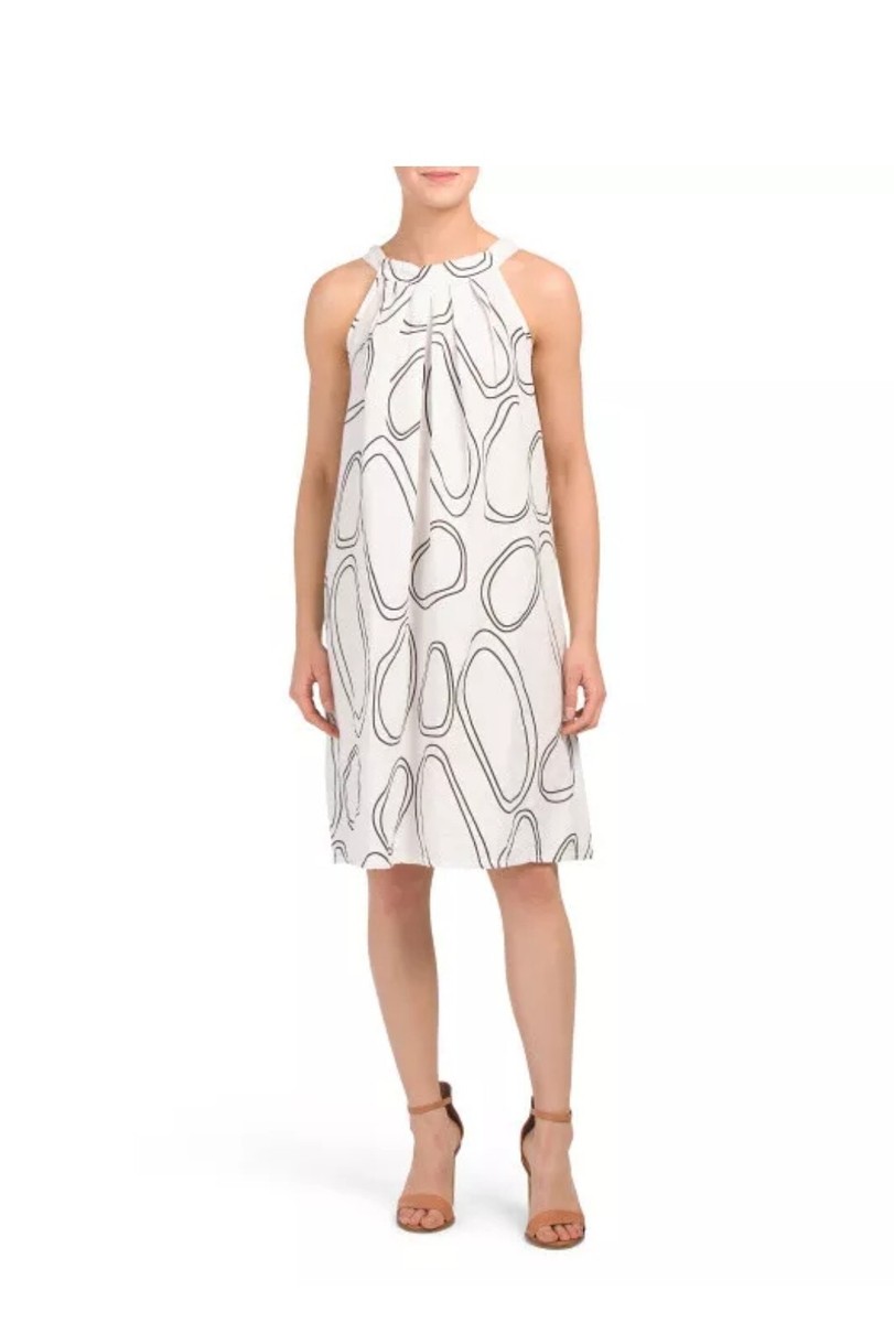 Bellambra Women's Pure Linen Shift Knee Length Medium Dress, Off  White/Black | eBay