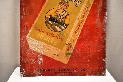 Vintage Taj Brand Virginia Cigarettes Advertising Tin Sign Litho Golden  Tobacco