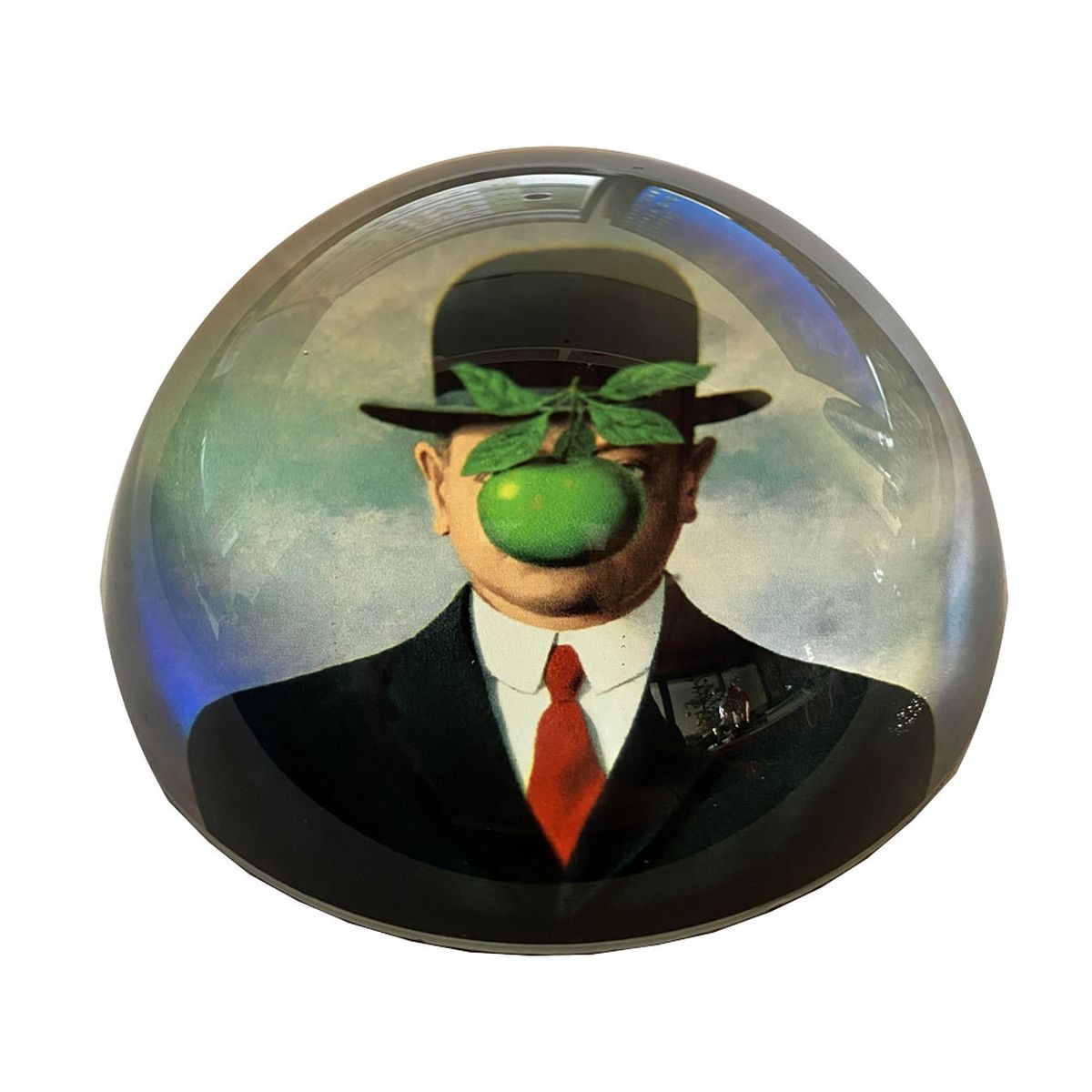 Presse-papier Le fils de l'Homme Magritte en verre cristal pour bureau