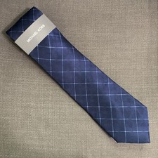 Michael Kors Men's Neck Tie Navy Blue Thanet Grid Silk Blend MSRP 69.50