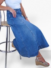 Ladies Flared Denim Jeans Maxi Skirt Stretch Denim Regular Fit 10-22
