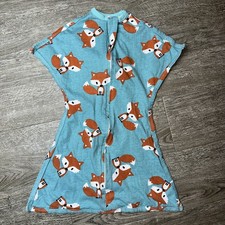 Sleeping Baby Zipadee Zip Swaddle Teal With Foxes Size Extra Small 3-6 Months