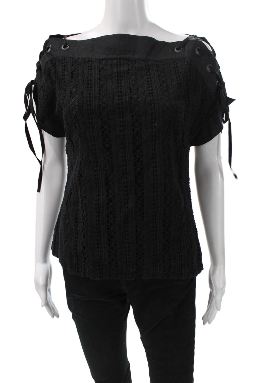Thakoon Women Black Cotton Off Shoulder Short Sleeve Basic Blouse Size 6Free Shipping in US $100+ Orders | $6.95 Orders Below