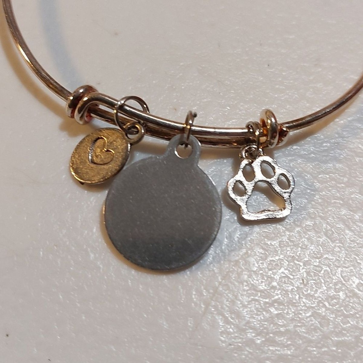 Rescued is my favorite breed Paw Print Heart Charms Expandable Bangle Bracelet View 3