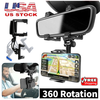 Universal 360 Rotation Car Rear View Mirror Mount Stand GPS Cell Phone Holder US