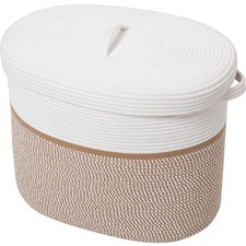 22"x14"x18" Rectangular Extra Large Storage Basket With Lid, Large Cotton Rop...