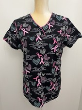 SCRUBSTAR Breast Cancer Pink Ribbon Scrub Uniform Top Nurse Medical Size Medium