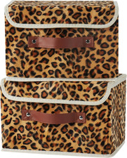 2PCS Storage Bin with Lid Leopard Print Cute Velvet Fabric Storage Basket Box Fa