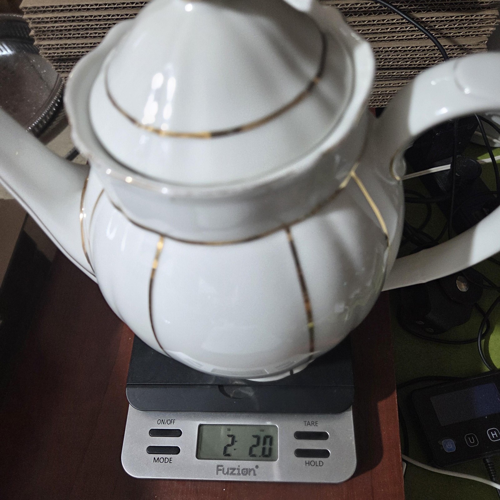 Porcelain Coffee Tea Pot White Gold Trim Lidded Embossed Numbered 34 481/4 Gilt