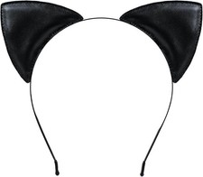 Black Cat Ears Headband, Black Cat Costume Accessories for Black Leather Cat