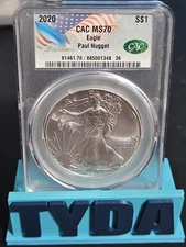 2020 American Silver Eagle MS70 CAC CACg Hand signed Paul Nugget Founders Label