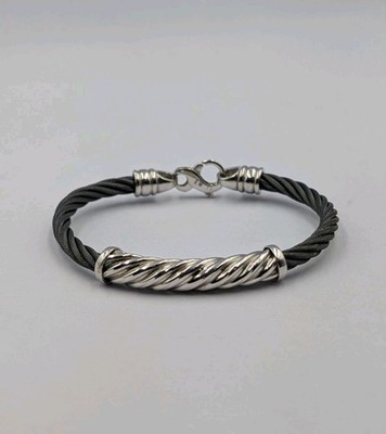 Edward Mirell Titanium Twist Slide & Caps Black Ti Cable 925 Clasp Bracelet