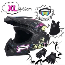 Adult Motocross Helmet DOT Off Road ATV Bike Helmet w/ Goggles / Gloves/ Mask XL