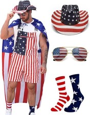 American Flag Overalls Men 4th of July Cape USA Large Red White Blue Cowboy Hat