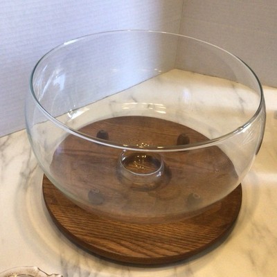 Vintage Cheese/Cake/Bowl Board with Glass Lid 10  Diameter