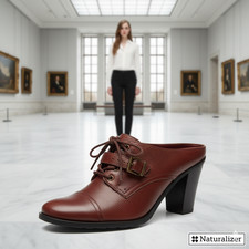 Naturalizer 9.5 Buckle Mule Leather Lace Brazil Brown Durable Well-made Preppy