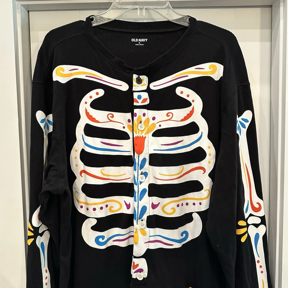 Old Navy Halloween One-Piece Skeleton Jumpsuit Pajamas Size XL Day of the Dead - Image 4 of 4
