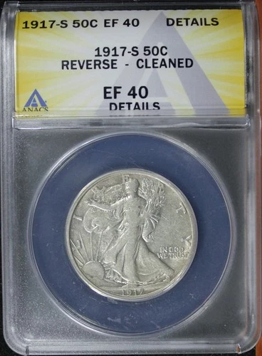 1917-S  REVERSE WALKING LIBERTY HALF DOLLAR ANACS EF40 DETAILS (2632847)